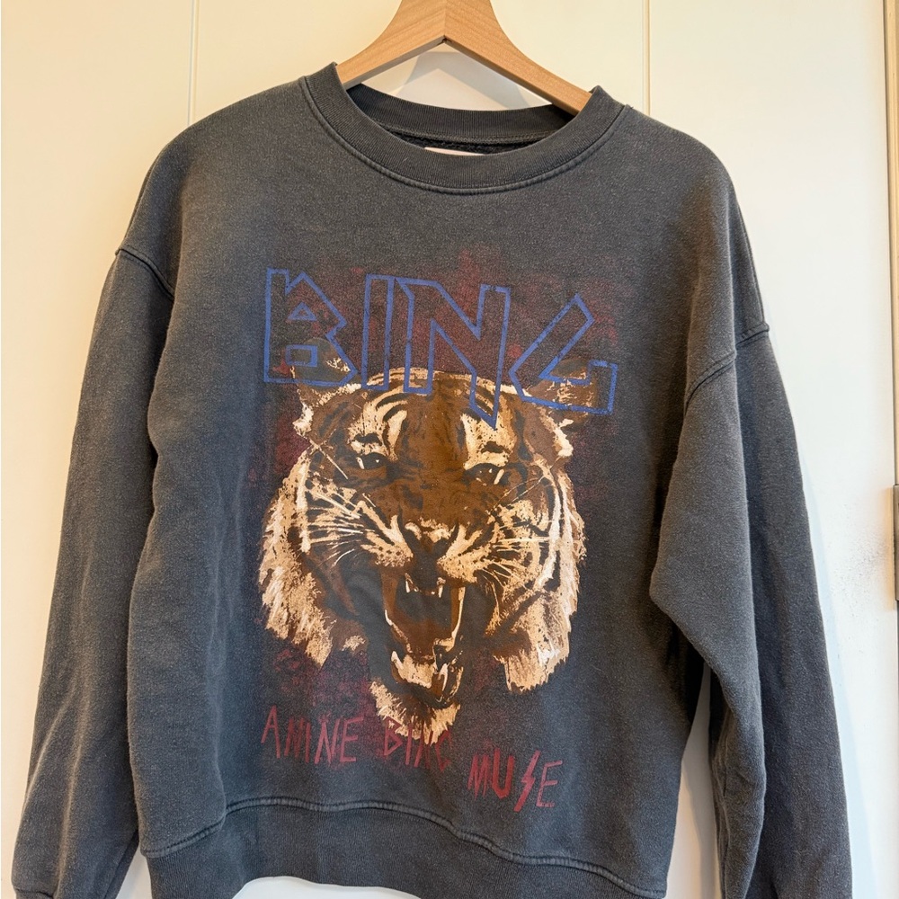 Anine Bing Charcoal Tiger Graphic Sweater